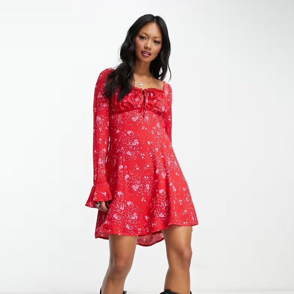 NWT Free People Ruffle Bust Floral Mini Dress